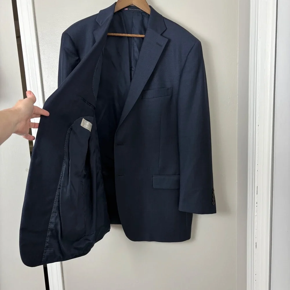 Hart Schaffner Marx Men Navy Blue Wool Blazer Jacket USA Office Classic 50 chest
